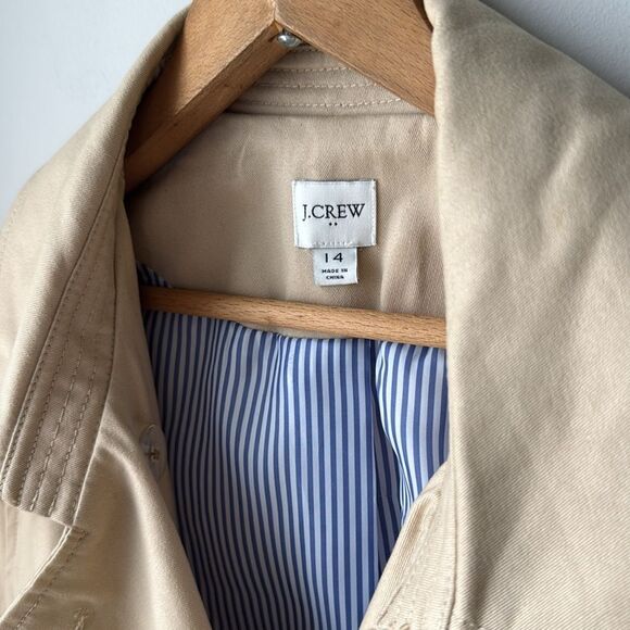 J. Crew Cotton Women's Classic Belted Twill Light Khaki Trench Coat - Picture 3 of 13